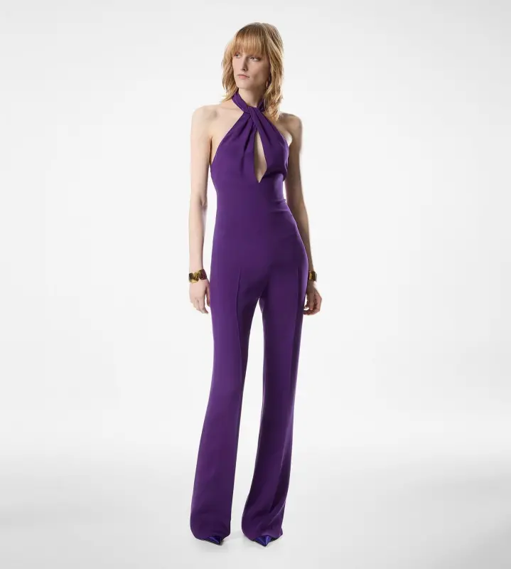 HALTERNECK TWIST FRONT SILK JUMPSUIT BRIGHT PURPLE online